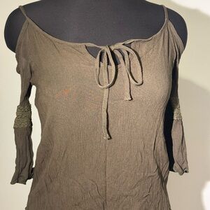 Women's Brown Lace-Trimmed Top